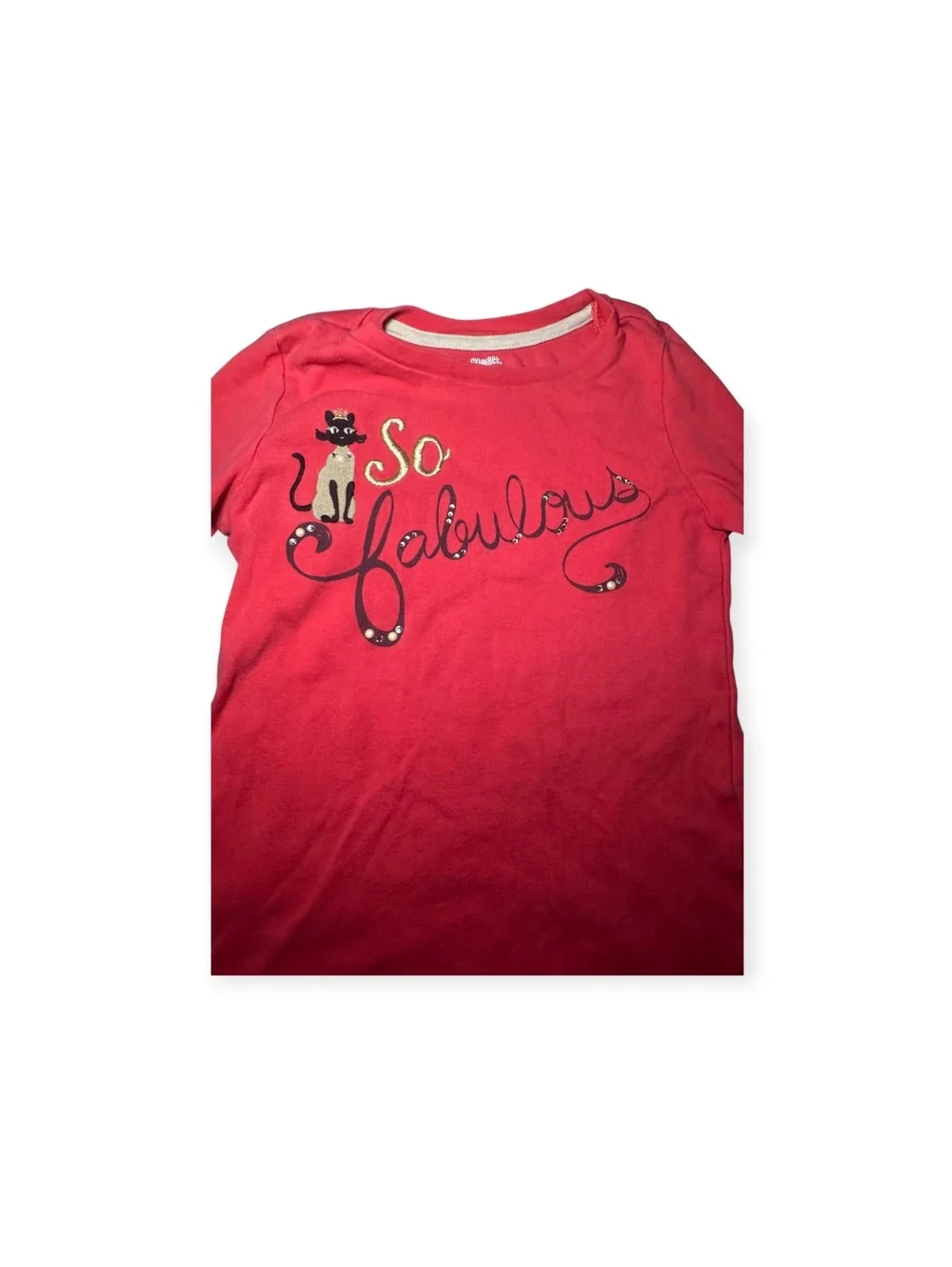 Gymboree Girl’s Size 4 Long Sleeve Tee Red 100% Cotton Cat “So Fabulous” Gems GC